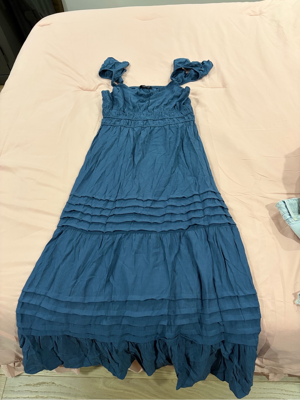 Sleeveless Tiered Cotton Dress in Teal Blue